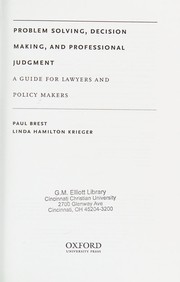 Cover of Problem solving, decision making, and professional judgment by Paul Brest