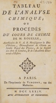 Front cover of Tableau de l'analyse chimique; ou procédés du cours de chimie by Hilaire Marin Rouelle