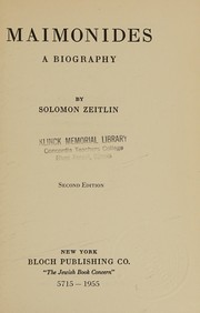 Cover of Maimonides by Zeitlin, Solomon