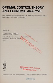 Front cover of Optimal control theory and economic analysis by Viennese Workshop on Economic Applications of Control Theory (1st 1981)