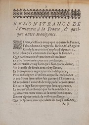 Front cover of Remonstrance de l'eminence a la France by Unknown