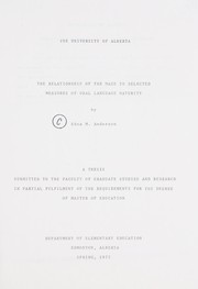 Front cover of The relationship of the maze to selected measures of oral language maturity by Edna M. Anderson
