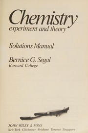 Cover of Chemistry, experiment and theory by Bernice G. Segal