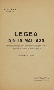 Cover of Legea din 19 Mai 1925 by M. Vitzu