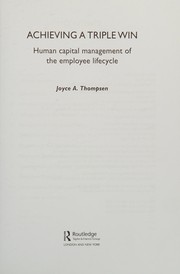 Cover of Achieving a triple win by Joyce A. Thompsen