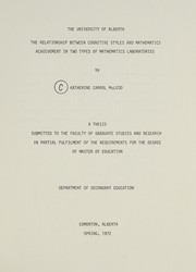 Front cover of The relationship between cognitive styles and mathematics achievement in two types of mathematics laboratories by Katherine Carrol McLeod