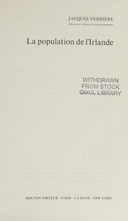 Front cover of La population de l'Irlande by Jacques Verrière