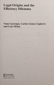 Cover of Legal Origins and the Efficiency Dilemma by Nuno Garoupa