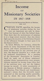 Cover of Income of missionary societies in 1917-1918 by Unknown