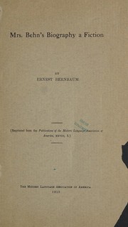 Front cover of Mrs. Behn's biography a fiction by Bernbaum, Ernest