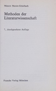 Front cover of Methoden der Literaturwissenschaft by Manon Maren-Grisebach