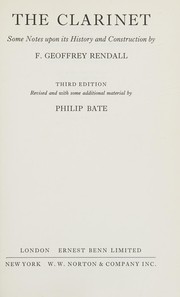 Front cover of The clarinet by F. Geoffrey Rendall