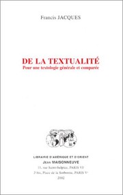Front cover of De la textualité by Francis Jacques