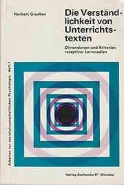 Front cover of Die Verständlichkeit von Unterrichtstexten by Norbert Groeben