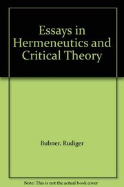 Front cover of Essays in hermeneutics and critical theory by Rüdiger Bubner