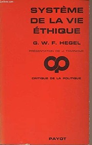 Front cover of Système de la vie éthique by Georg Wilhelm Friedrich Hegel