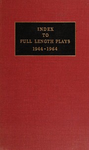 Front cover of Index to full length plays.. -- by Ruth Gibbons Thomson