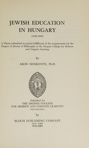 Front cover of Jewish education in Hungary (1848-1948) by Aron Moskovits