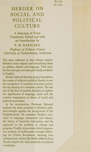 Front cover of J. G. Herder on social and political culture by Johann Gottfried Herder