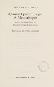 Cover of Zur Metakritik der Erkenntnistheorie by Theodor W. Adorno