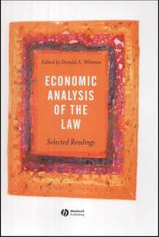 Front cover of An Economic Analysis of the Law by Donald A. Wittman