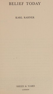 Cover of Belief today by Karl Rahner