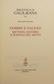 Front cover of Hobbes e Galileo. Metodo, Materia e Scienza del Moto by Gregorio Baldin