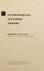 Cover of Intermediate economic theory by George J. Malanos