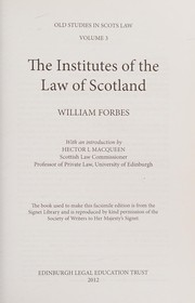 Front cover of The institutes of the law of Scotland by William Forbes
