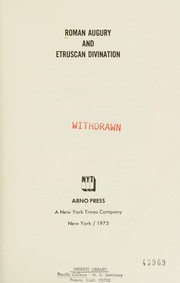 Front cover of Roman Augury and Etruscan Divination (Ancient religion and mythology) by W. R. Connor