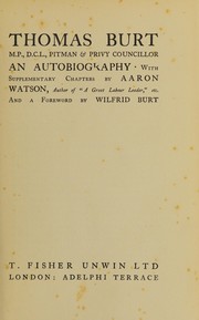 Front cover of Thomas Burt, M.P., D.C.L., pitman & privy councillor by Thomas Burt