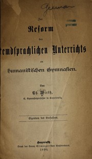 Cover of Zur reform des fremdsprachlichen unterrichts an humanistischen gymnasien by Christian Wirth