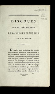 Cover of Discours sur la pre e minence de la langue franc ʹoise by Jean François Sobry