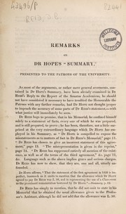 Cover of Remarks on Dr. Hope's 'Summary', presented to the patrons of the University by D. B. Reid