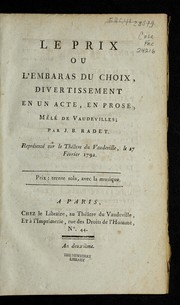 Front cover of Le prix, ou, L'embaras du choix by Radet M.