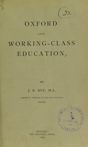 Cover of Oxford and working-class education by James Bacon Rye