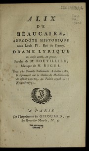 Front cover of Alix de Beaucaire, anecdote historique sous Louis IV, roi de France by Boutillier M.