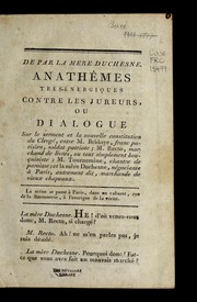 Cover of Anathe mes tre  s-e nergiques contre les jureurs, ou, Dialogue sur le serment et la nouvelle constitution du clerge , entre M. Bridoye, franc parisien, soldat patriote, M. Recto, marchand de livres, ou tout simplement bouquiniste, M. Tournemine, chantre de paroisse, & la me  re Duchesne, ne gociante a   Paris, autrement dit, marchande de vieux chapeaux by Adrien Quentin Bue e