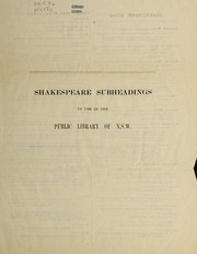 Cover of Shakespeare subheadings in use in the Public Library of N.S.W. by Public Library of New South Wales