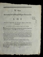 Front cover of Loi concernant l'impression des ouvrages adopte s comme livres e le mentaires by France