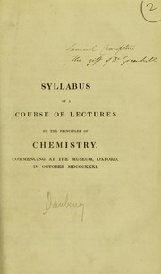 Front cover of Syllabus of a course of lectures on the principles of chemistry, commencing at the Museum, Oxford, in Oct. 1831 by Daubeny, Charles, 1795-1867