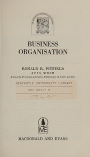 Front cover of Business organisation by Ronald R. Pitfield