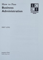 Cover of How to Pass Business Administration First Level by Josephine Shaw