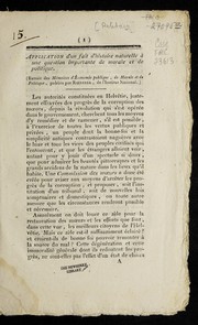 Cover of Application d'un fait d'histoire naturelle a une question importante de morale et de politique by Louis Germain Petitain