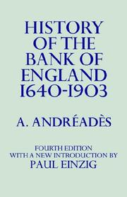 Front cover of History of the Bank of England by A.M. Andreades