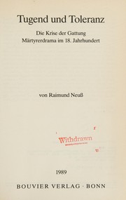 Front cover of Tugend und Toleranz by Raimund Neuss