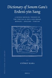 Front cover of Dictionary of Sonom Gara's Erdeni-yin sang by György Kara