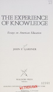 Front cover of The experience of knowledge by John Fentress Gardner