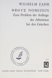 Cover of Theous nomizein. by Wilhelm Fahr