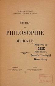 Front cover of Études de philosophie morale by Charles Werner